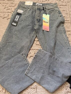Soho Gray High Rise Jeans with Sparkle Dots
